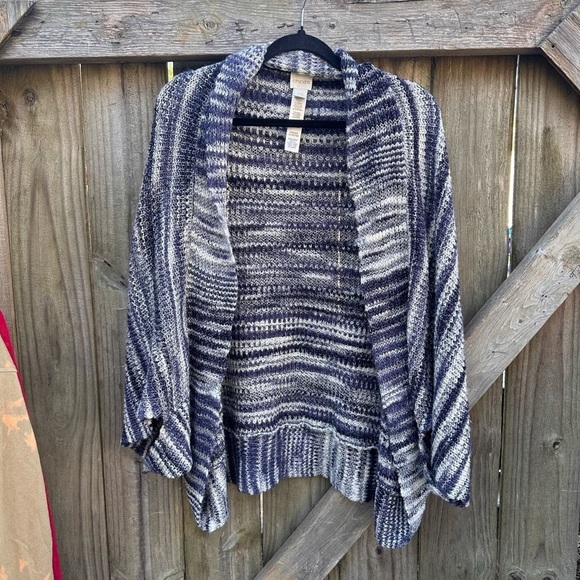 Chicos Cozy Crocheted Metallic Knit Colleen Cocoon Cardigan Sweater - Picture 5 of 10